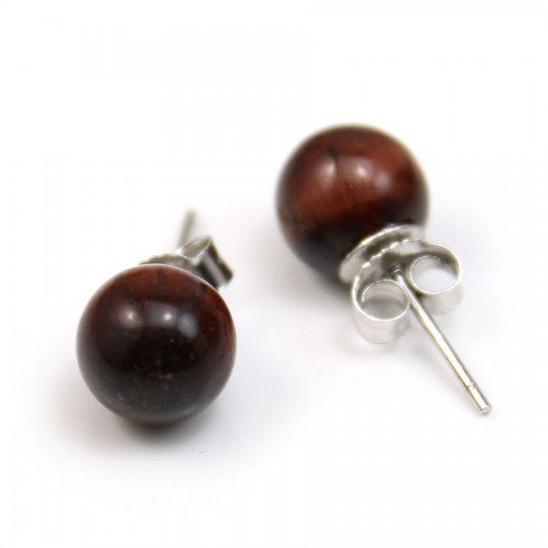 Earring in 925 silver & beads of bull eye in 10mm x 2pcs