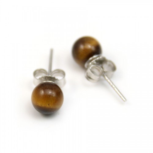 Boucle d'oreille en argent 925 & perles d'oeil de tigre de 6mm x 2pcs