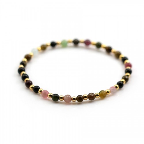 Bracelet tourmaline 4mm, avec perles dorées x 1pc