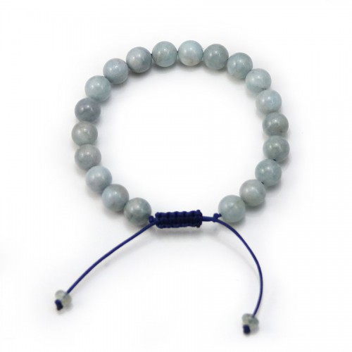 Bracelet  Aigue Marine boule rond 8.5mm x 1pc