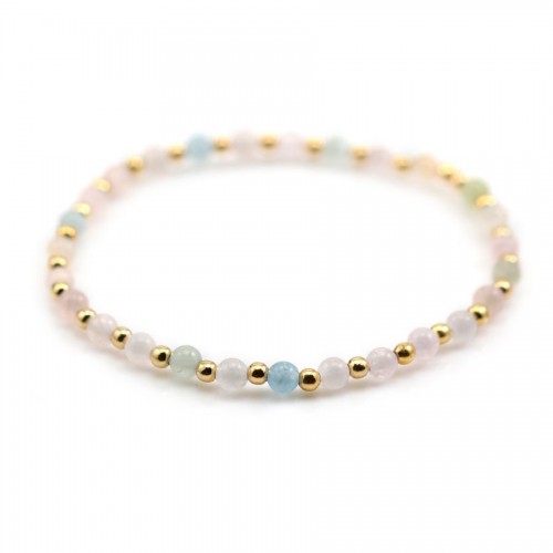 Bracelet Aquamarine & Morganite 4mm with golden pearl x 1pc