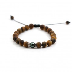 Bracelet in Matte tiger's eye & Tahitian cultured pearl x 1pc