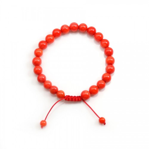Pulsera redonda de bambú de mar teñido de naranja de 8mm - Ajustable macramé x 1pc