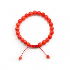 Bracelet Bamboo de mer teinte ORANGE boule rond 8mm 
