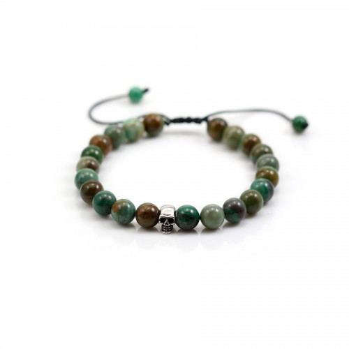 Pulsera de jade sangre de dragón australiano y calavera - Macramé ajustable x 1pc