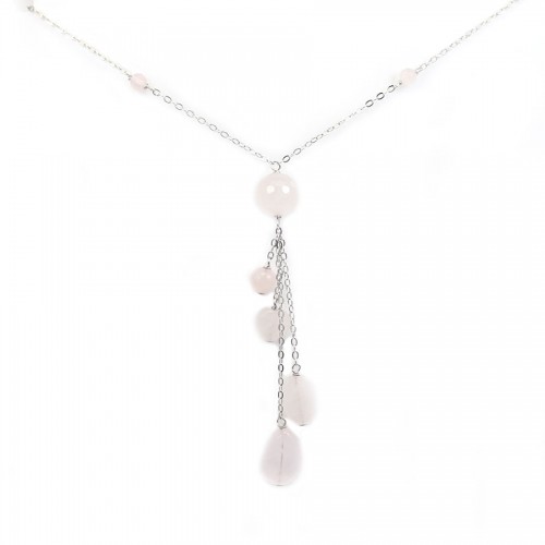 Collier en argent 925 & pierres de quartz rose x 1pc