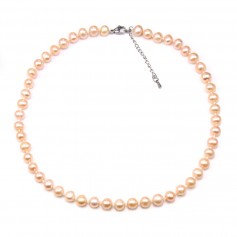 Simple Necklace salmon Pearl Freshwater 8-9mm