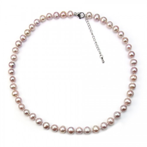 Collier simple Perle D'eau Douce mauve 8-9mm