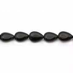 Agate noir goutte plate 9x13mm x 40cm