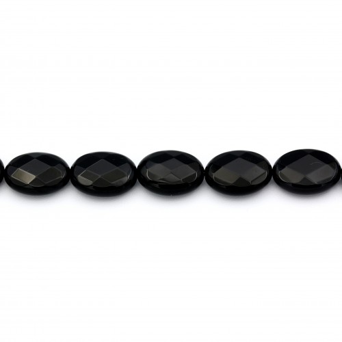 Onyx black, oval faceted, 15x20mm x 40cm