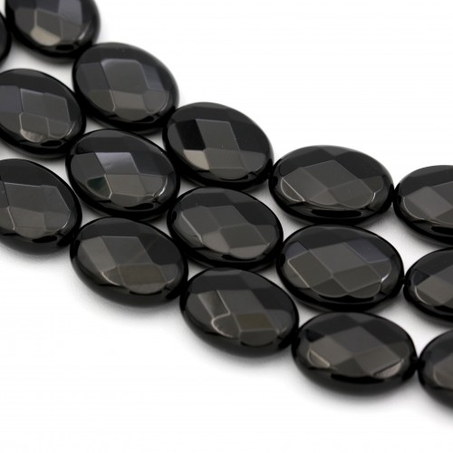 Onyx black, oval faceted, 15x20mm x 40cm