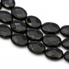Onyx black, oval faceted, 15x20mm x 40cm