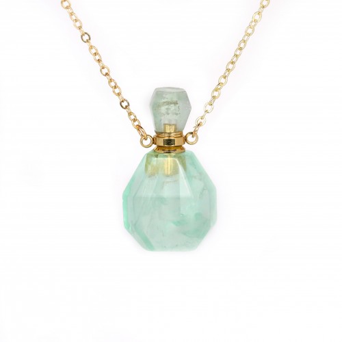 Collier en dorée sur laiton avec pendentif flacon de parfum en Fluorite
