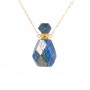 Collier en dorée sur laiton avec pendentif flacon de parfum en Lapis lazuli