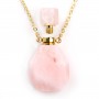 Collier en plaquée par "flash" or sur laiton avec pendentif flacon de parfum en Quartz rose