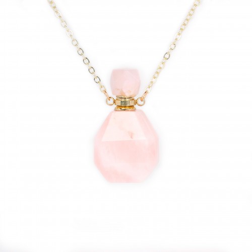 Gold flash plated on brass necklace with Rose Quartz perfume bottle pendant