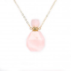 Collier en plaquée par "flash" or sur laiton avec pendentif flacon de parfum en Quartz rose