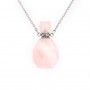 Collier en acier inox argenté avec un flacon de parfum pendentif en Quartz rose