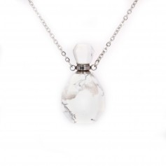Collier en acier inox argenté avec un flacon de parfum pendentif en Howlite