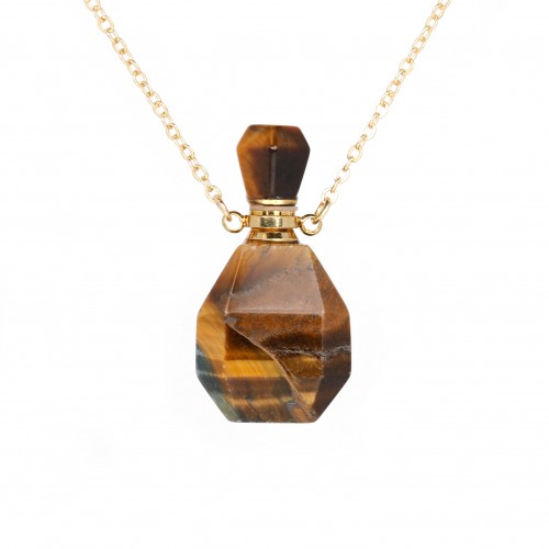 Necklace in "flash" gold gilt on brass with tiger eye perfume bottle pendant