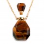 Collier en dorée sur laiton avec pendentif  flacon de parfum en œil de tigre