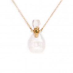 Collier en  dorée sur laiton avec pendentif flacon de parfum  en Cristal de roche