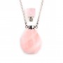 Collier en acier inox argenté avec un flacon de parfum pendentif en Quartz rose