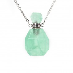 Collier en acier inox argenté avec un flacon de parfum pendentif en Fluorite