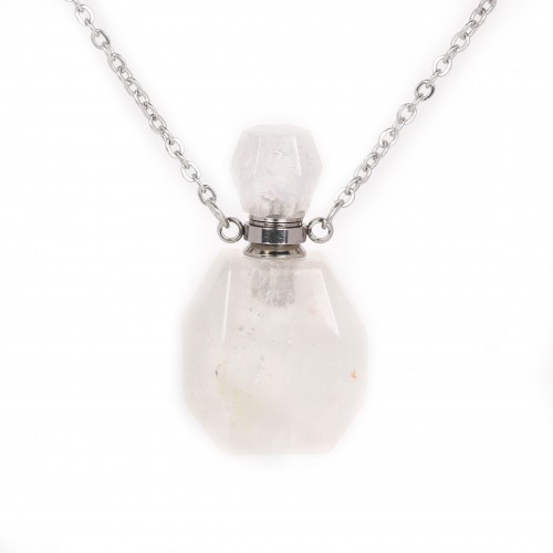 Stainless steel necklace with rock crystal perfume bottle pendant