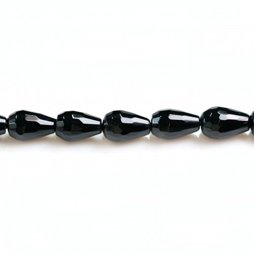 Onyx black, drop faceted, 6x9mm x 40cm