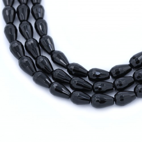 Onyx black, drop faceted, 6x9mm x 40cm