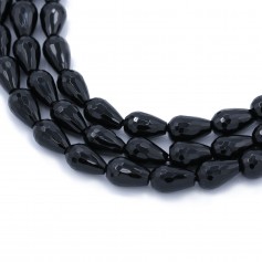 Onyx black, drop faceted, 8x12mm x 40cm