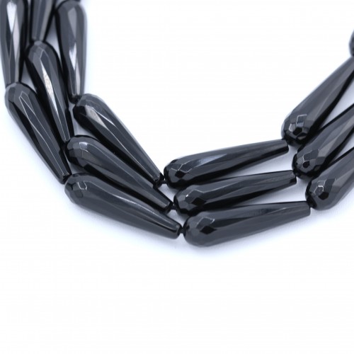 Onyx black, drop faceted, 8x30mm x 40cm