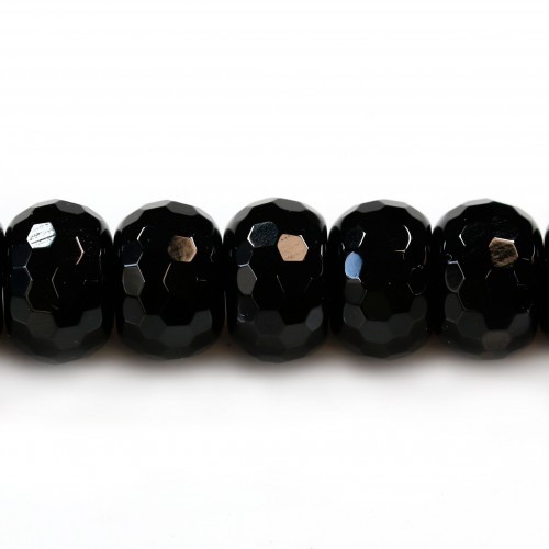 Onyx black, roundel faceted, 10x14mm x 40cm