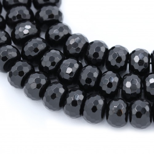 Onyx black, roundel faceted, 10x14mm x 40cm