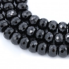 Onyx black, roundel faceted, 10x14mm x 40cm