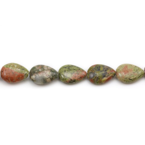 Unakite jasper drop flat 13x17mm x 4pcs