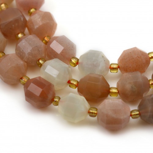 Multicolour moonstone, faceted octagon shape, 9-10mm x 39cm