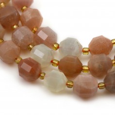 Pierre de lune multicolore, forme octogone facettée, 9-10mm, x 39cm