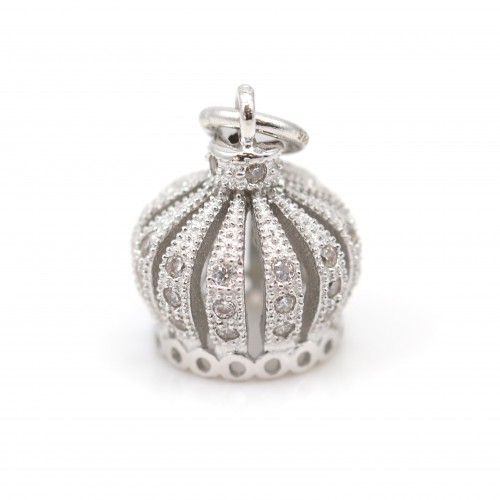 Attach pompom with strass ,sterling silver 925 rhodium,13x17mm x 1pc