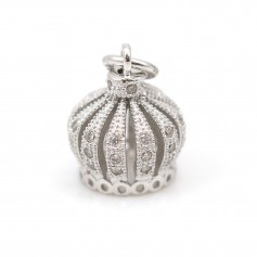 Attache pompon strass, argent 925 rhodié, 13x17mm x 1pc