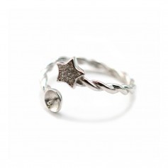 Argent 925 rhodié et zirconium support bague réglable pour perles semi-percées x 1pc