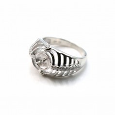 Argent 925 rhodié support bague pour perles semi-percés & zirconium x 1pc