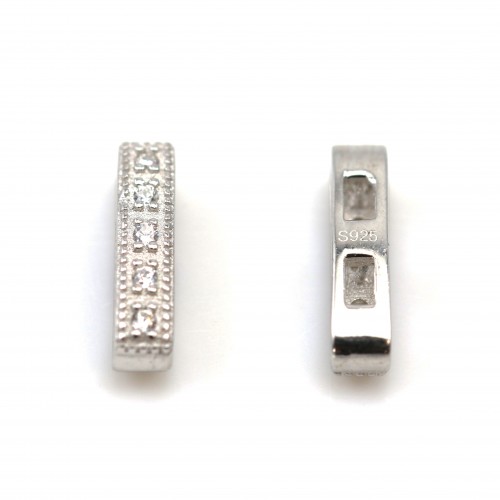 Intercalaire barrette en argent 925 rhodié & oxyde de zirconium 12.5x3mm x 1pc