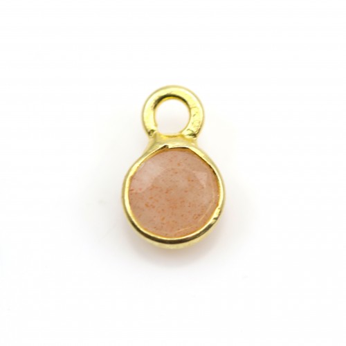 Pierre de soleil ronde facettée sertie sur argent doré 5mm x 2pcs