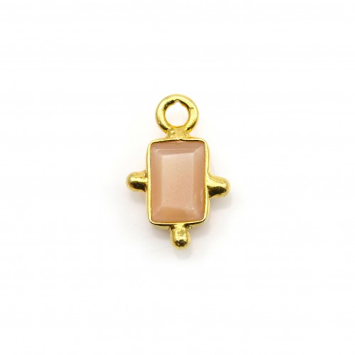 Rectangle sunstone charm on gold gilt silver 5x7mm x 1pcs