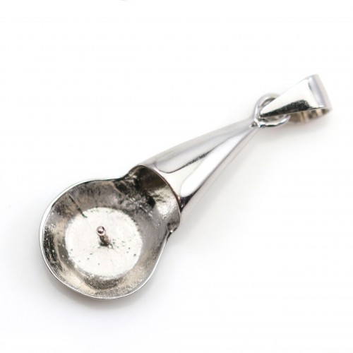 Rhodium 925 silver spoon pendant-holder 20mm for half-drilled pearls  x 1pc