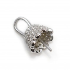 Bélière en argent 925 rhodié & zirconium pour perle semi-percée  x 1pc