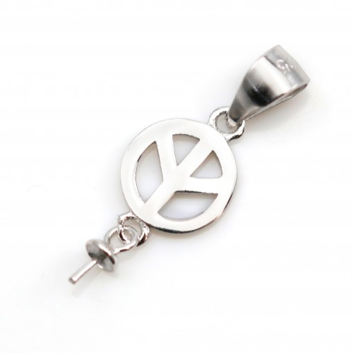 Bélière peace love 8mm en argent 925 rhodié pour perle semi-percée  x 1pc
