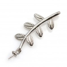Bélière feuille 25mm en argent 925 rhodié pour perle semi-percée  x 1pc